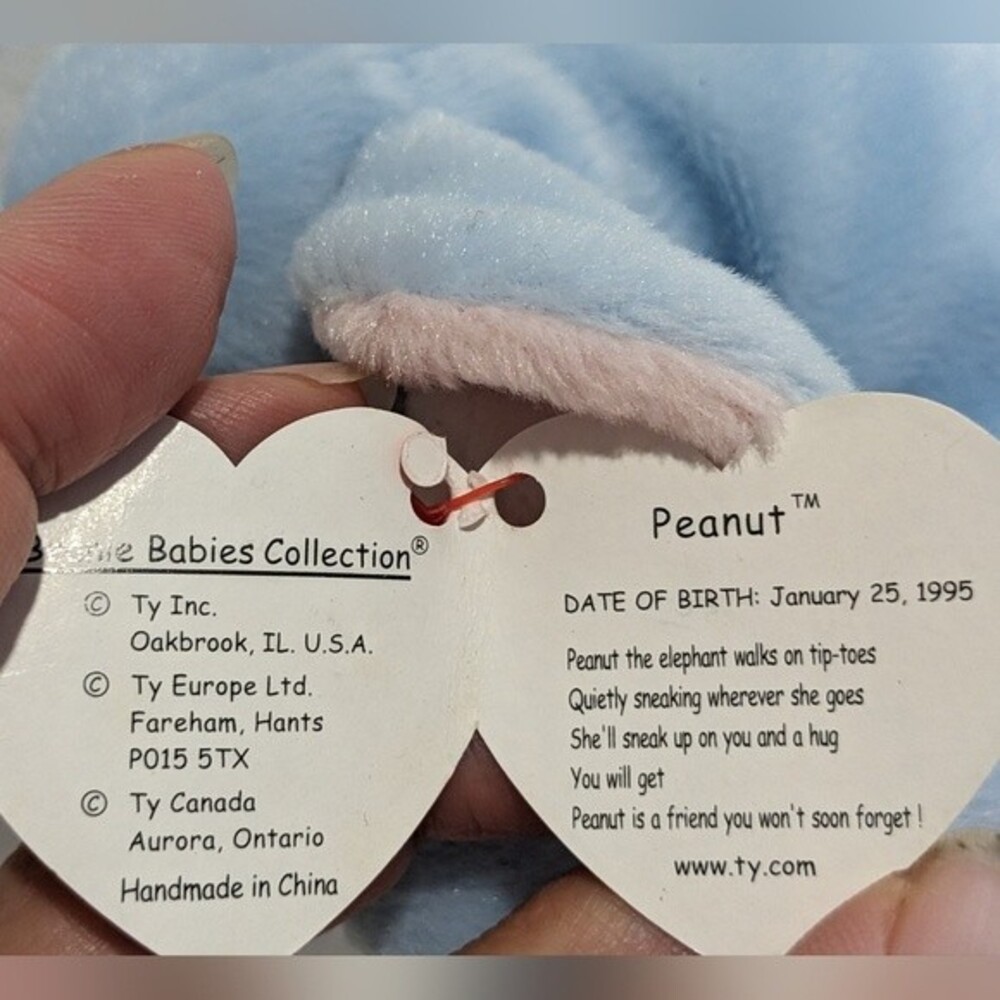 Ty Beanie Baby Peanut The Elephant Light Blue PVC Pellets 1995 - Picture 6 of 12